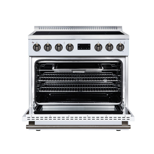 Torino 36 Inch Induction Range, 10,900W cooktop, 5.36 cf. True Convection Oven, Air Fry, Air Sous Vide, Smudge Resistant, White - Forno Appliances