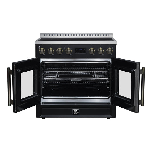 Torino French Door 36 Inch Induction Range with Air Fryer, Air Sous Vide & True Convection, Dual Broiler, Black - Forno Appliances