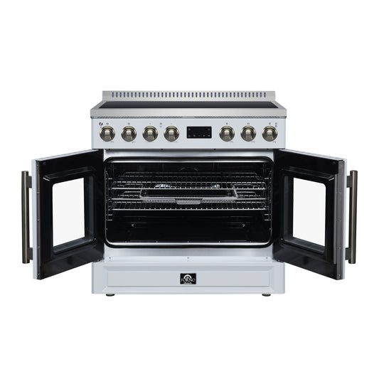 Torino French Door 36 Inch Induction Range with Air Fryer, Air Sous Vide & True Convection, Dual Broiler, White - Forno Appliances