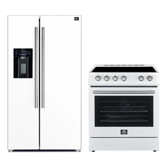 FORNO 2-Piece White Kitchen Bundle - 30" Electric Range and 36" Bottom Freezer Refrigerator - Forno Appliances