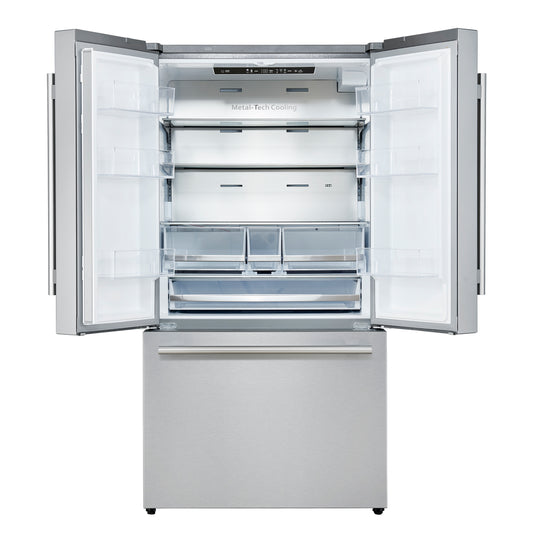 Refrigerador Forno Aosta de 36 pulgadas con puerta francesa, acero inoxidable, 22.4 pies cúbicos, dispensador de agua externo, máquina de hielo automática, certificación ENERGY STAR