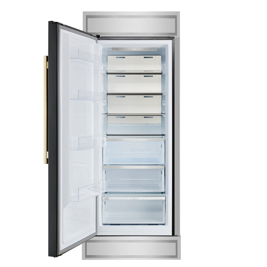 Forno Maderno Refrigerador Empotrado Convertible de 28 Pulgadas en Negro con Latón Antiguo, 13.6 pies cúbicos, Puerta Izquierda, Parrilla Decorativa, Certificado ENERGY STAR