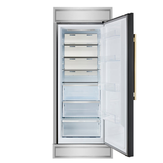 Forno Maderno Refrigerador Empotrado Convertible de 28 Pulgadas en Negro con Manija de Latón Antiguo, 13.6 pies cúbicos, Apertura Derecha con Rejilla Decorativa - 32 Pulgadas de Ancho