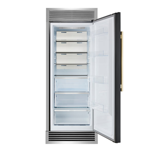 Forno Maderno Refrigerador Empotrado Convertible de 28 Pulgadas en Negro con Manija de Latón Antiguo, 13.6 pies cúbicos, Apertura Derecha con Moldura Decorativa - 32 Pulgadas de Ancho