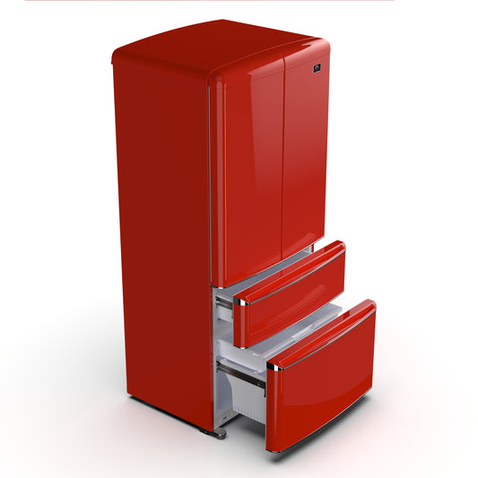 Refrigerador Forno Luigi de 33 pulgadas con puerta francesa, 18 pies cúbicos, acabado rojo, diseño sin tiradores, certificación ENERGY STAR