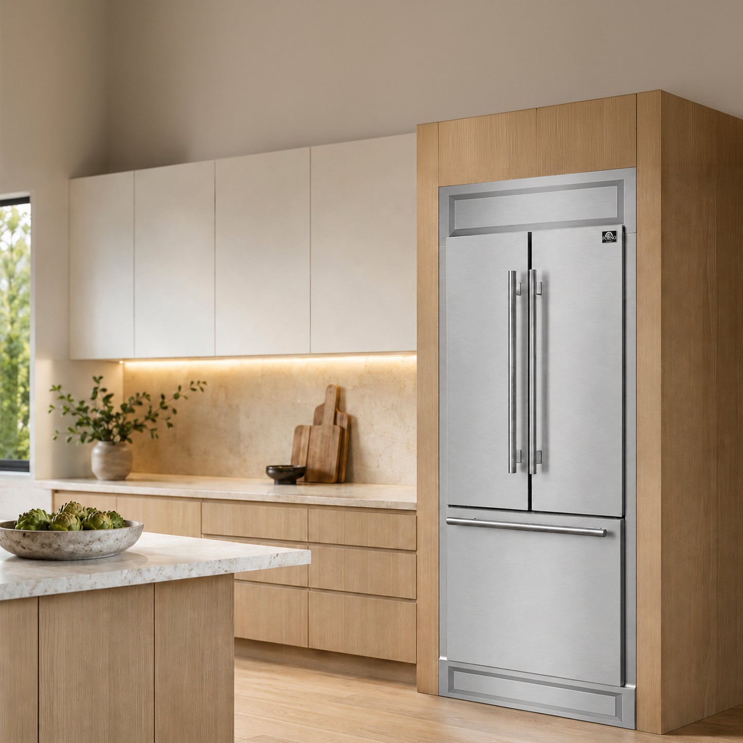 Réfrigérateur Forno Gallipoli à portes françaises de 30 pouces, 17,5 cu.ft Gril décoratif moderne de grande capacité, 86 cm de largeur, en acier inoxydable, technologie No Frost, écoénergétique