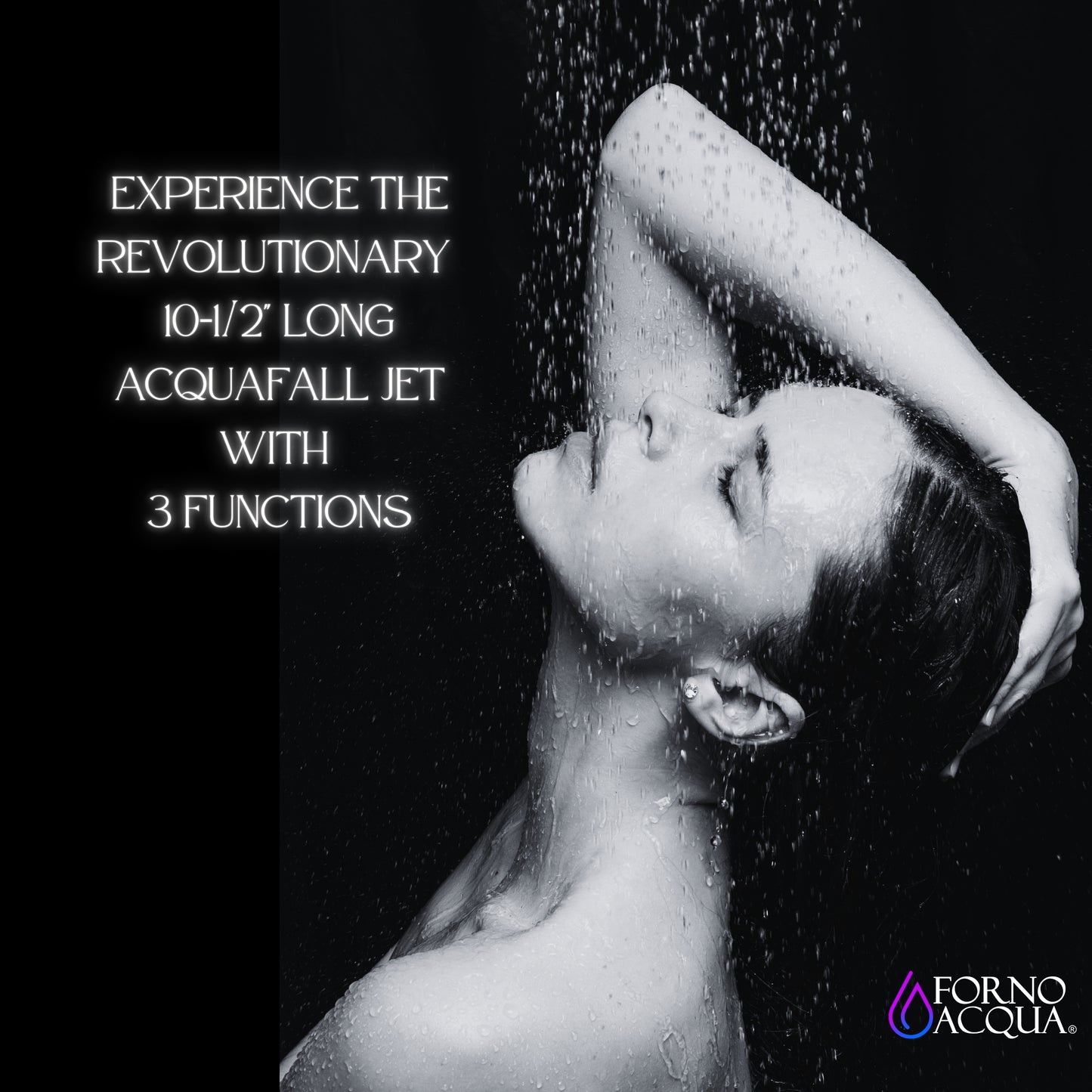 Forno Acqua AcquaFALL Ducha, Acabado en Acero Inoxidable Pulido, Ducha de Lluvia Superior, Cabezal de Ducha de Mano, Jets Corporales, Caudal de 2.5 GPM
