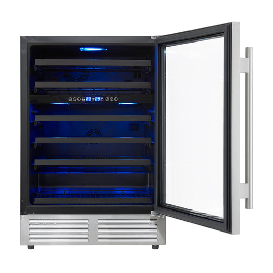 Forno Bacchino Refrigerador de Vino de 24 Pulgadas, Acero Inoxidable, con Iluminación LED, Puerta de Triple Cristal, Capacidad para 51 Botellas, Integrado o Independiente