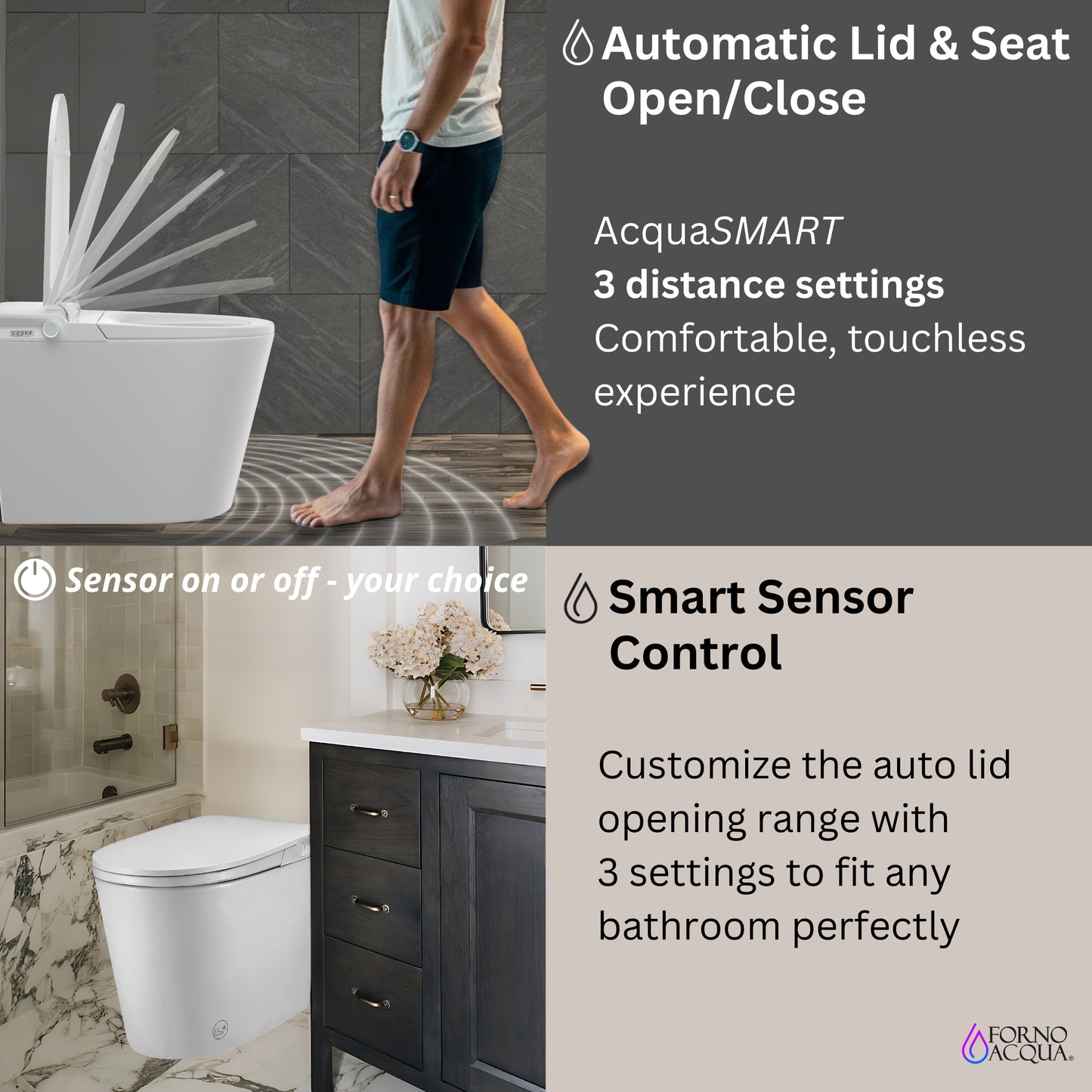 FORNO ACQUA Luxurious Smart Toilet. Includes Heated Seat, Auto Flush, Auto Lid, Powerful Flush, Ideal for Powder Rooms.