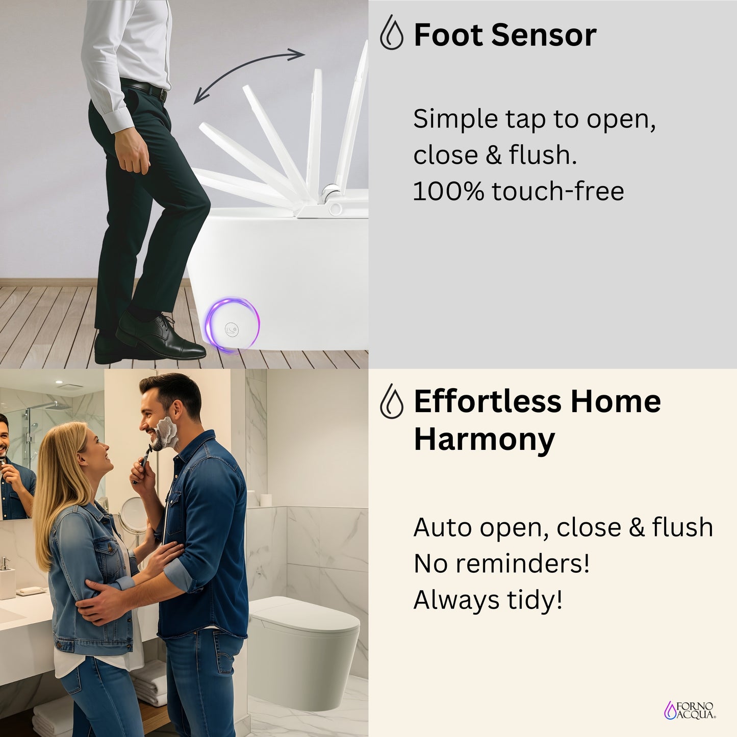 FORNO ACQUA Luxurious Super Smart Toilet. Includes Bidet, Heated Seat, Auto Flush, Auto Lid, Powerful Flush, Ideal for master bathrooms.