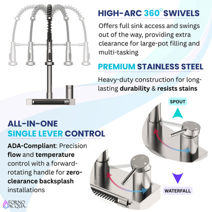 FORNO ACQUA 4 Function  Pull-Down Waterfall Kitchen Faucet - Forno Appliances