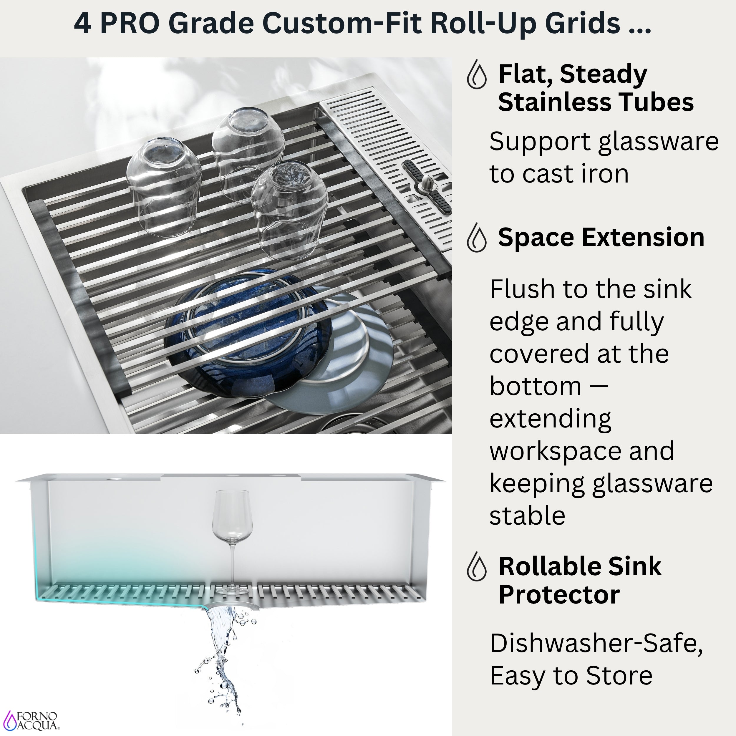 FORNO ACQUA 33 in. Drop-In/Undermount 3-Level Workstation Sink