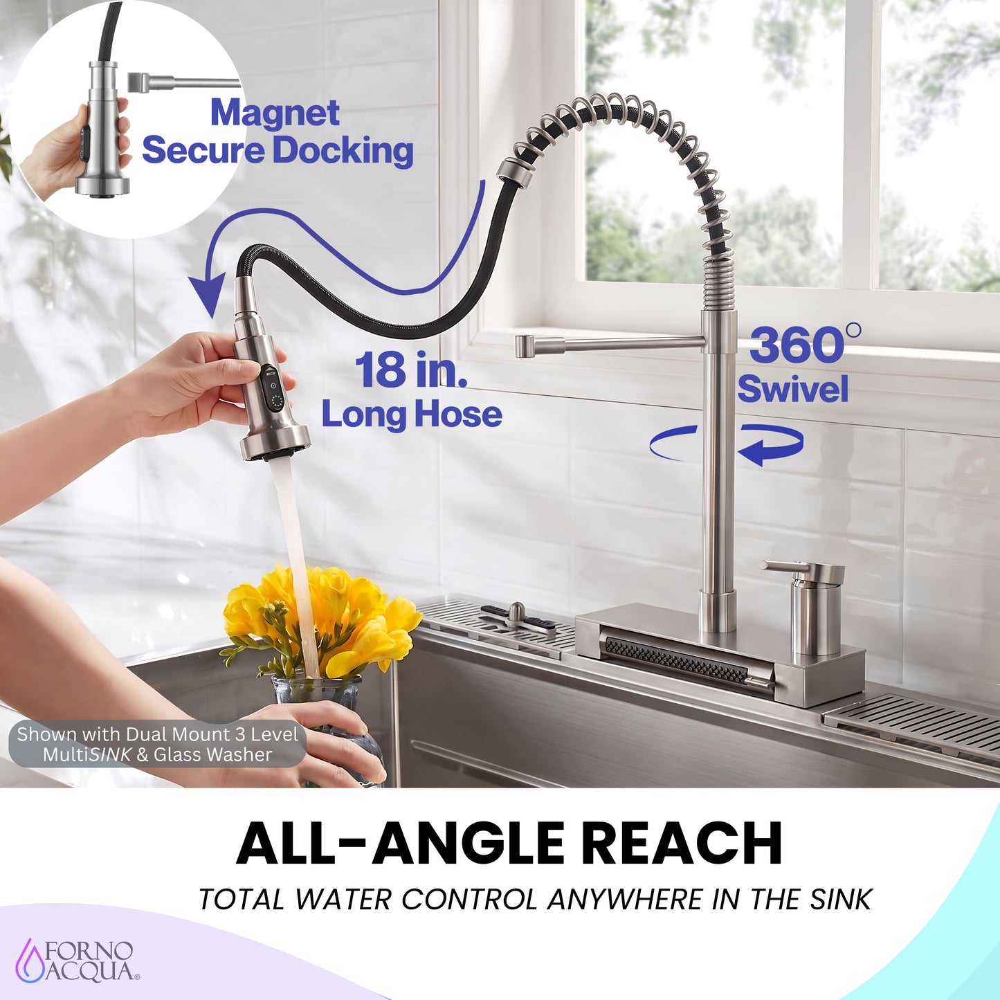 FORNO ACQUA 4 Function  Pull-Down Waterfall Kitchen Faucet - Forno Appliances
