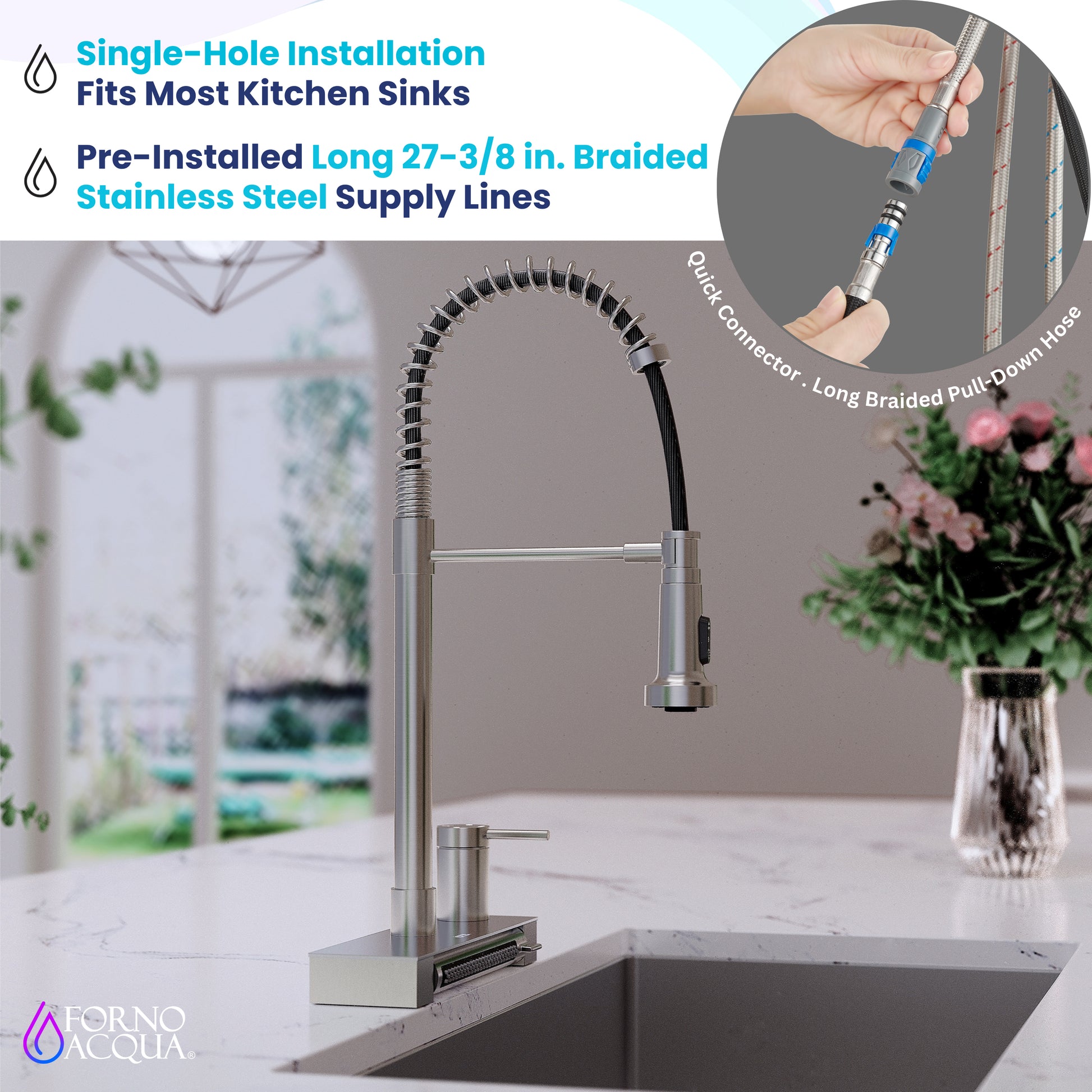 FORNO ACQUA 4 Function  Pull-Down Waterfall Kitchen Faucet - Forno Appliances