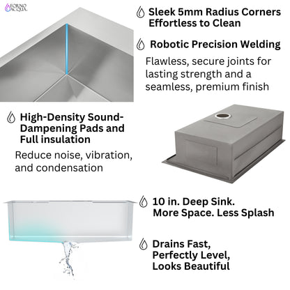 FORNO ACQUA 33 in. Drop-In/Undermount 3 Level Workstation Sink with Faucet, Waterfall & Glass Rinser