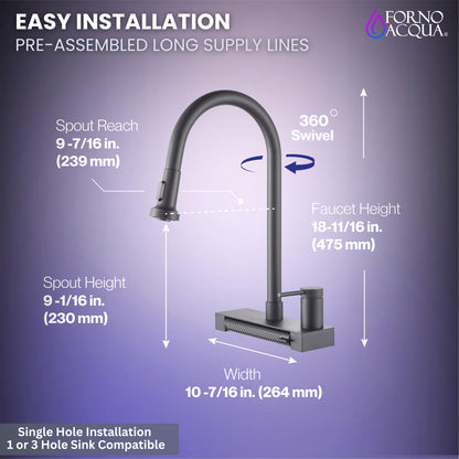 FORNO ACQUA 4 Function Waterfall  Pull-Down Kitchen Faucet - Forno Appliances