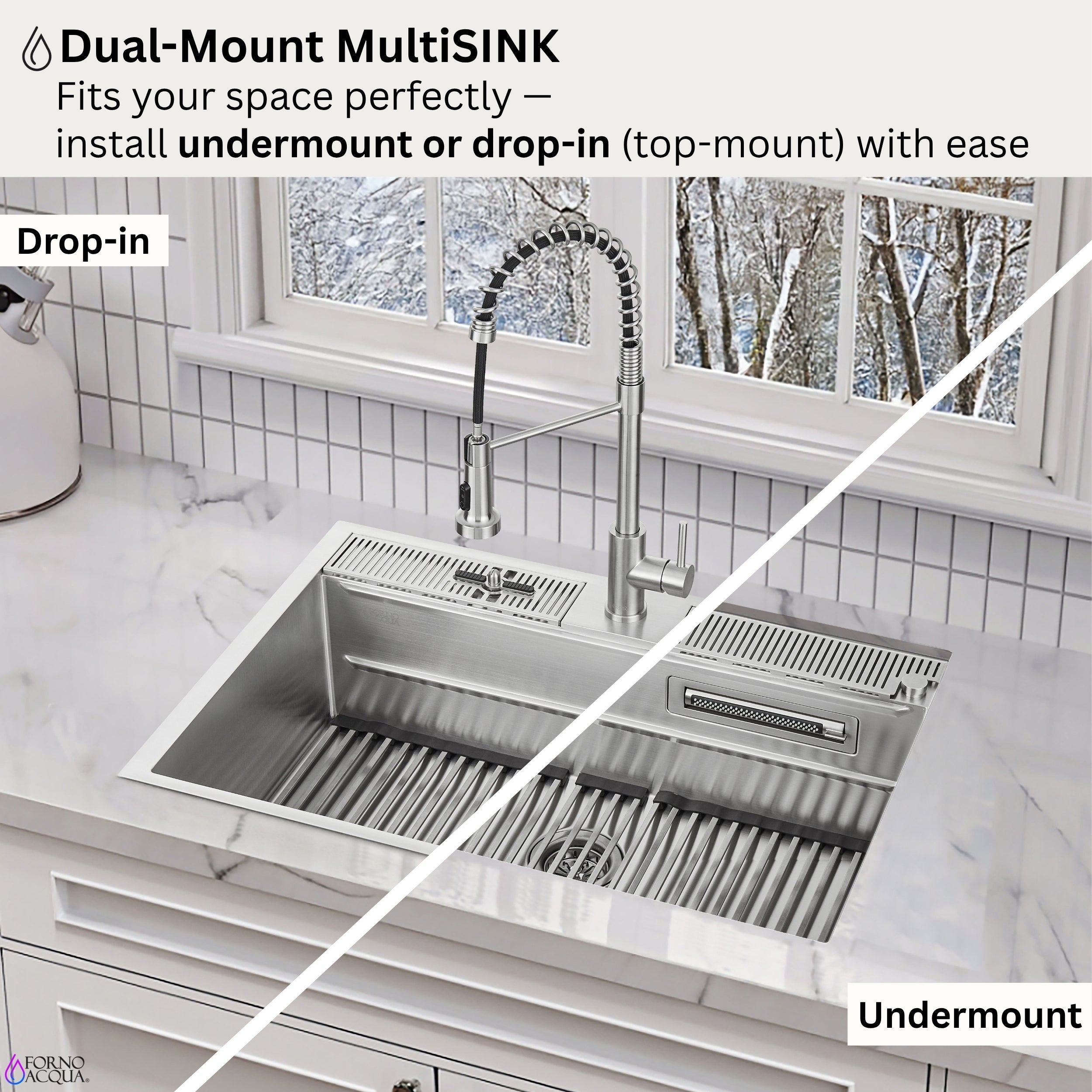 m.　no2 FORNO ACQUA 33 in. Drop-In/Undermount 3-Level Workstation Sink