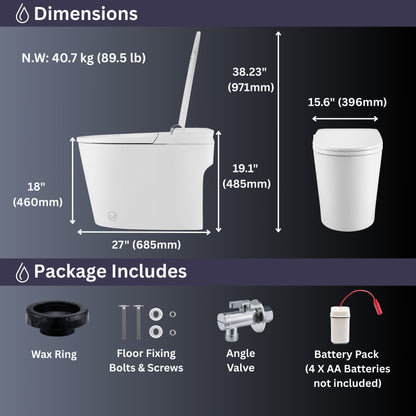 FORNO ACQUA Luxurious Smart Toilet. Includes Auto Flush, Auto Lid, Powerful Flush, sleek tankless design Ideal for Powder Rooms.
