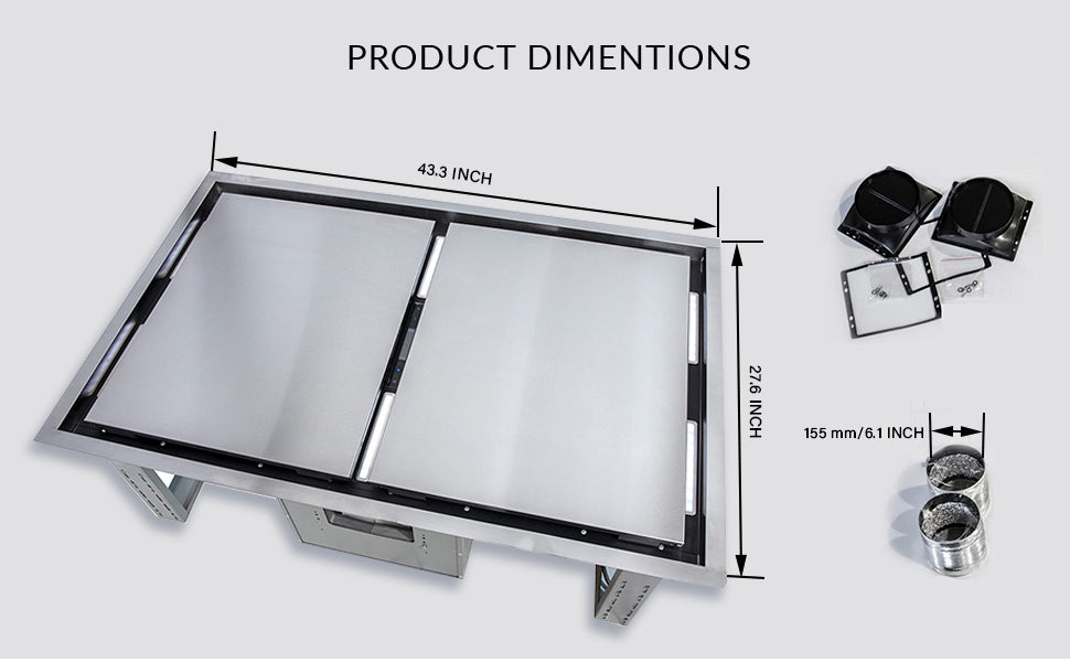 Campana extractora empotrada de techo FORNO Arezzo de 44 pulgadas, motores dobles, 1200 CFM, filtros híbridos, control remoto