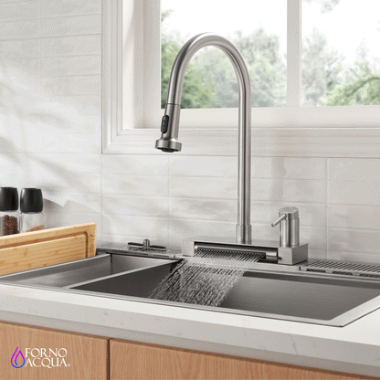 FORNO ACQUA 4 Function Waterfall  Pull-Down Kitchen Faucet - Forno Appliances