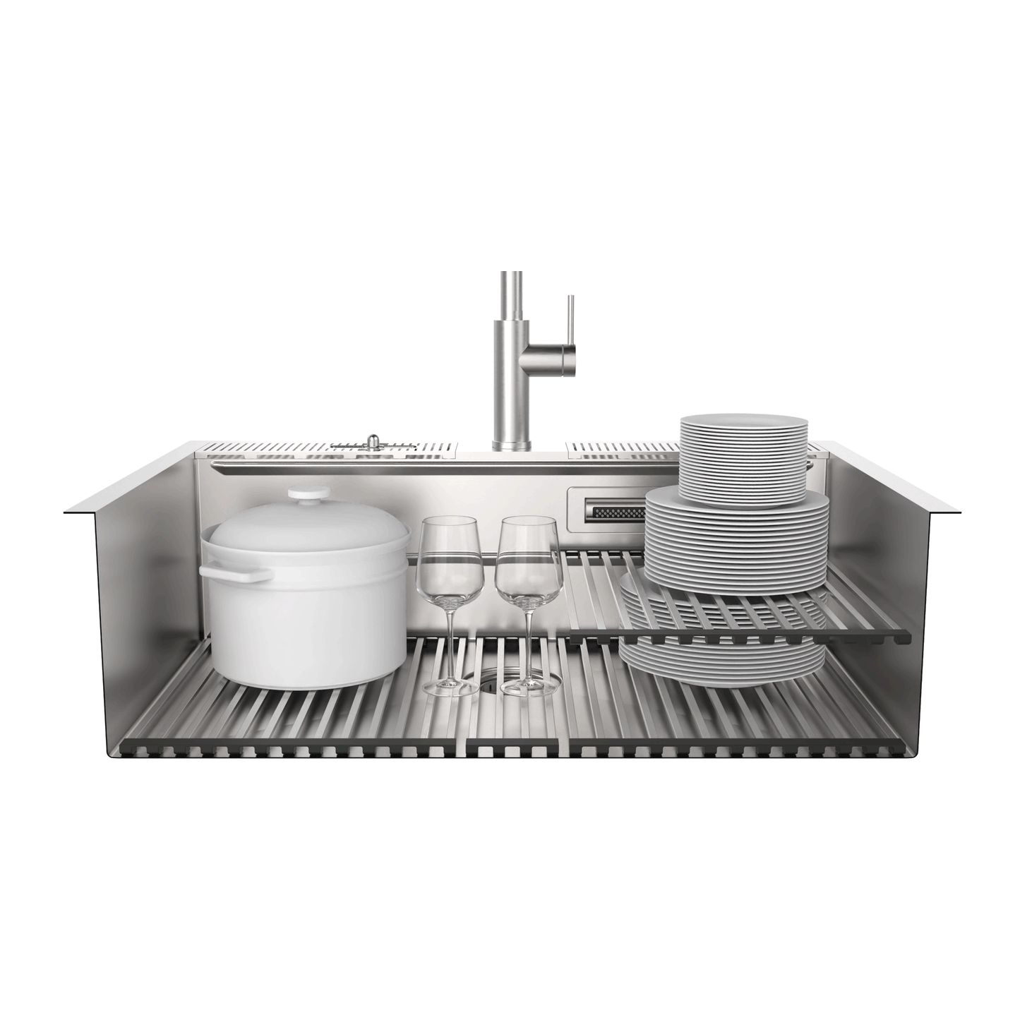 FORNO ACQUA 33 in. Drop-In/Undermount 3-Level MultiSINK Workstation Sink with Waterfall Faucet & Glass Rinser