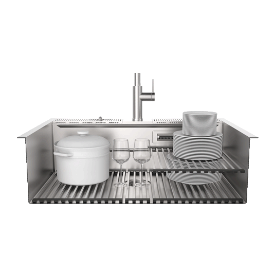 FORNO ACQUA 33 in. Drop-In/Undermount 3-Level MultiSINK Workstation Sink with Waterfall Faucet & Glass Rinser