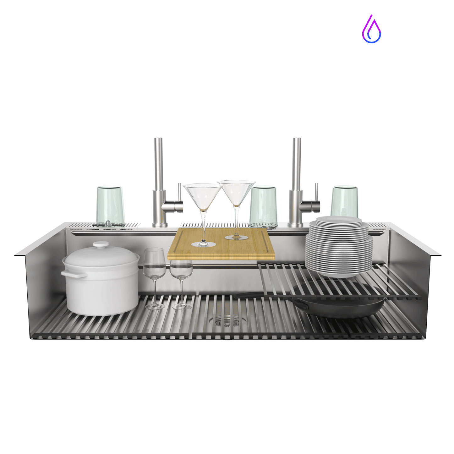 FORNO ACQUA 45 in. Undermount 3-Level Workstation MultiSINK with Custom-Fit Accessories