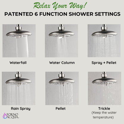 Forno Acqua AcquaSPA Retrofit Shower, Overhead Rainfall, 8 Inch Shower Head, Handheld Shower Head, Body Jets, 6 Way Diverter, Brushed Nickel Finish, 1.8 GPM Flow Rate