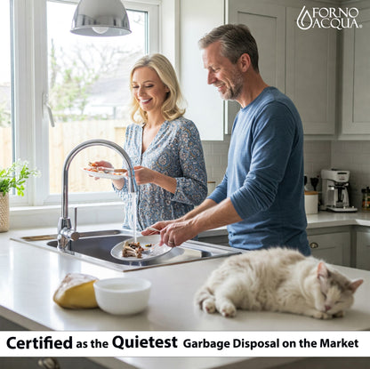 Triturador de basura ultra silencioso FORNO ACQUA BrightDIAMOND Amethyst de 1 HP con cable, sensor de movimiento, luz de gabinete e interruptor de aire precableado