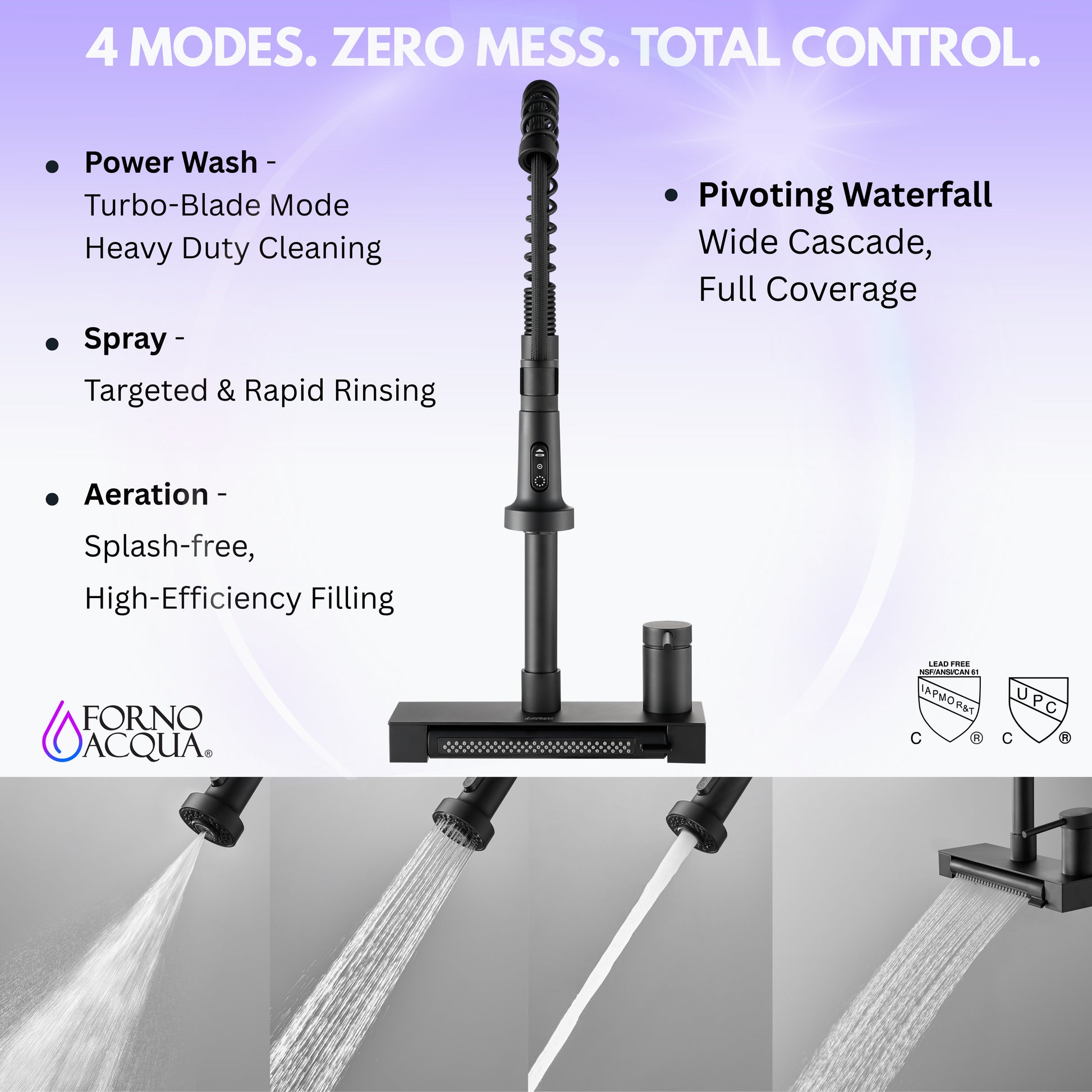 FORNO ACQUA 4 function pull-Down Waterfall Kitchen Faucet - Forno Appliances
