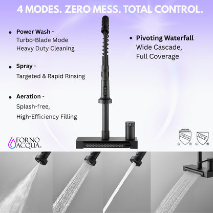 FORNO ACQUA 4 function pull-Down Waterfall Kitchen Faucet - Forno Appliances