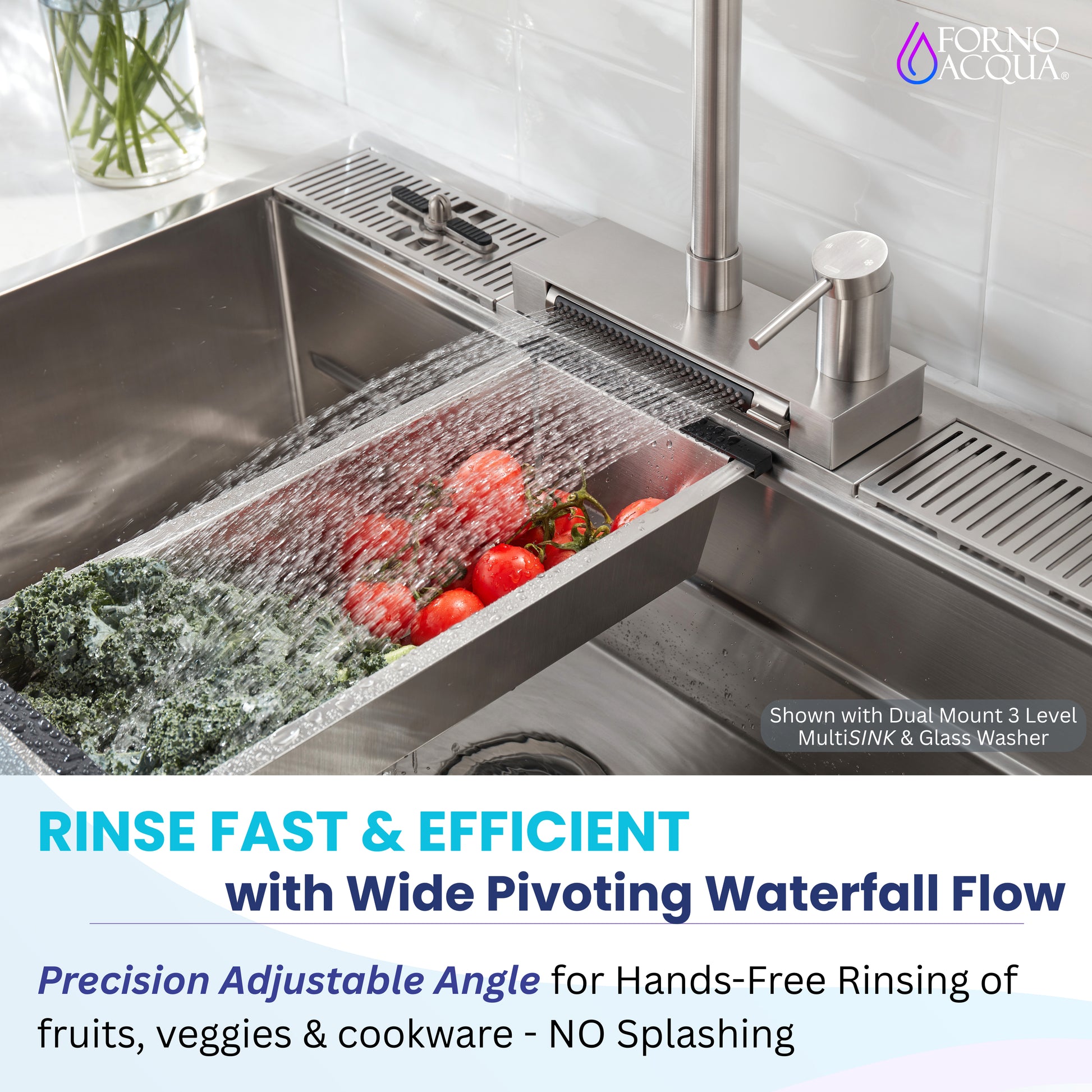 FORNO ACQUA 4 Function Waterfall  Pull-Down Kitchen Faucet - Forno Appliances