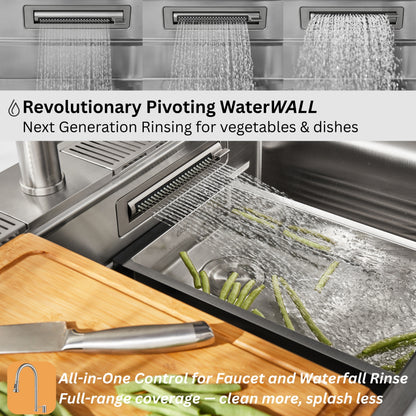 FORNO ACQUA 33 in. Drop-In/Undermount 3 Level Workstation Sink with Faucet, Waterfall & Glass Rinser