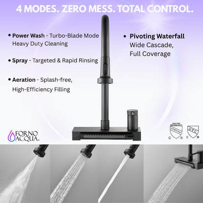 FORNO ACQUA 4 Function Waterfall  Pull-Down Kitchen Faucet - Forno Appliances