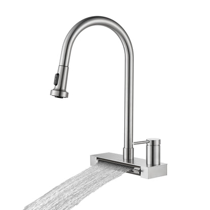FORNO ACQUA 4 Function Waterfall  Pull-Down Kitchen Faucet Brushed Nickel - Forno Appliances
