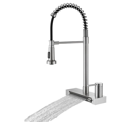 FORNO ACQUA 4 Function  Pull-Down Waterfall Kitchen Faucet Brushed Nickel - Forno Appliances