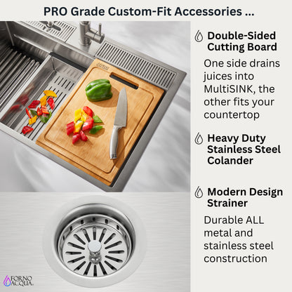 FORNO ACQUA 33 in. Drop-In/Undermount 3-Level Workstation with Retractable Faucet & Glass Rinser