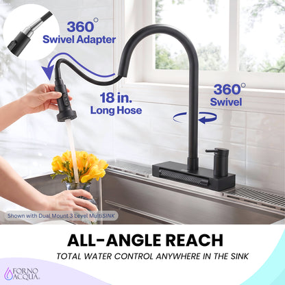 FORNO ACQUA 4 Function Waterfall  Pull-Down Kitchen Faucet - Forno Appliances