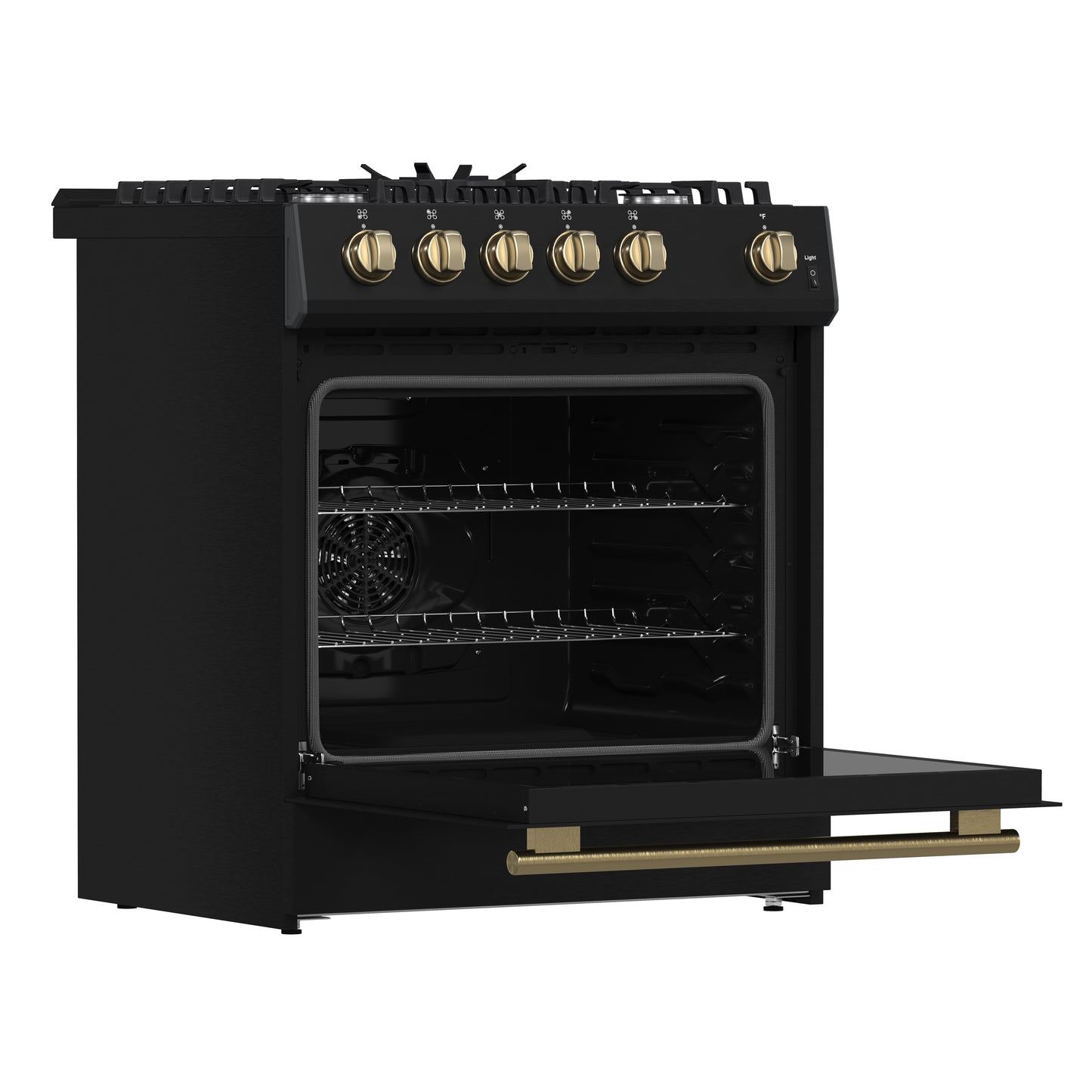 Cocina a gas Forno Leonardo Espresso de 30 pulgadas, color negro, 5 quemadores, 39 500 BTU, horno de convección de 5 pies cúbicos