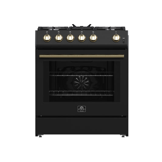 Cuisinière à gaz noire Forno Leonardo Espresso de 30 pouces, 5 brûleurs, 39 500 BTU, four à convection de 5 pi³