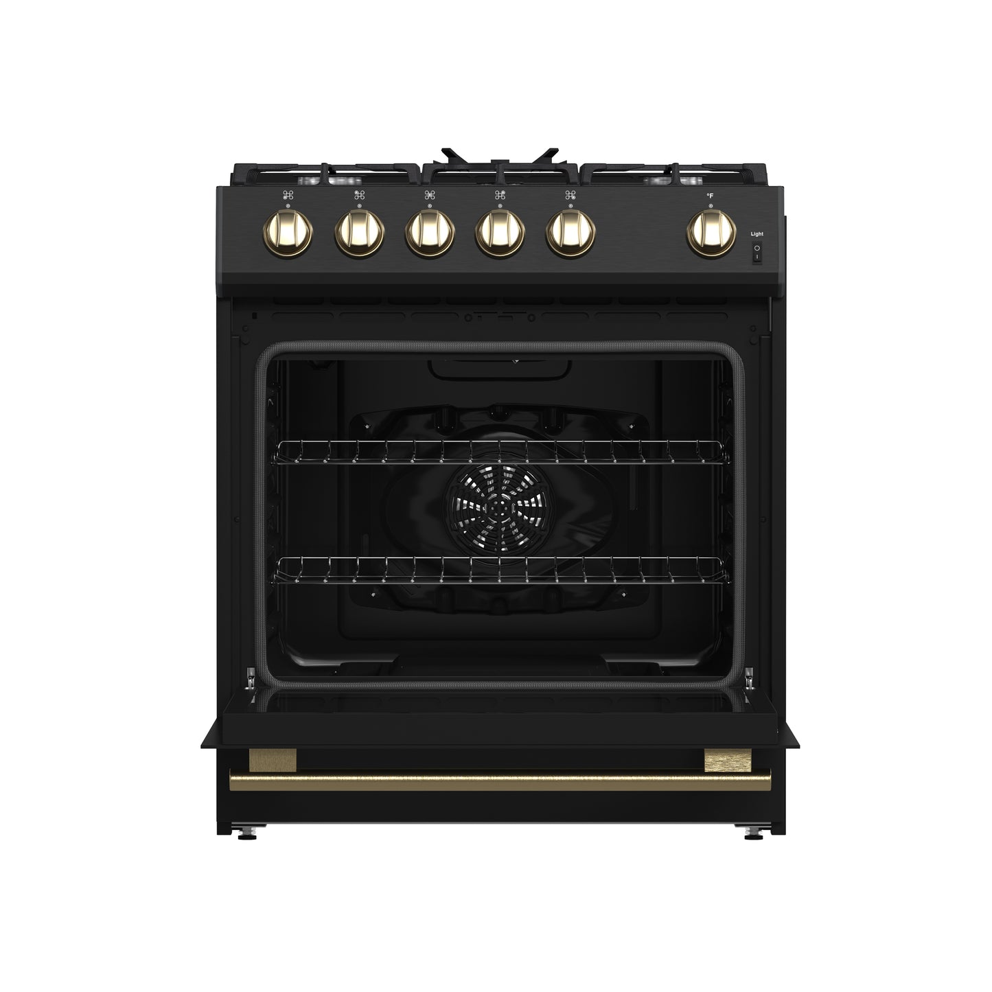 Cocina a gas Forno Leonardo Espresso de 30 pulgadas, color negro, 5 quemadores, 39 500 BTU, horno de convección de 5 pies cúbicos