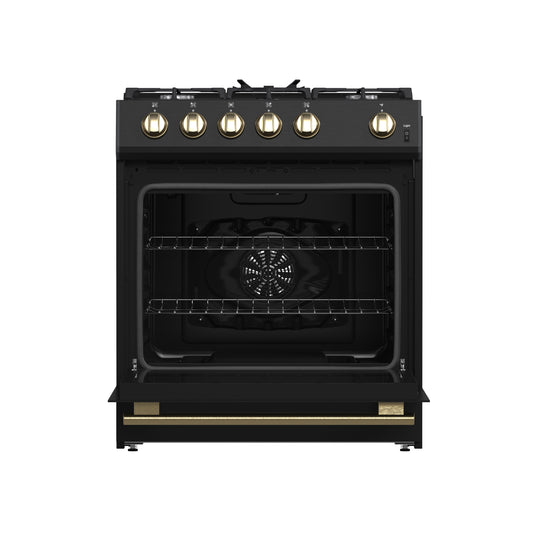 Cuisinière à gaz noire Forno Leonardo Espresso de 30 pouces, 5 brûleurs, 39 500 BTU, four à convection de 5 pi³