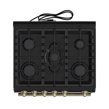 Cocina a gas Forno Leonardo Espresso de 30 pulgadas, color negro, 5 quemadores, 39 500 BTU, horno de convección de 5 pies cúbicos