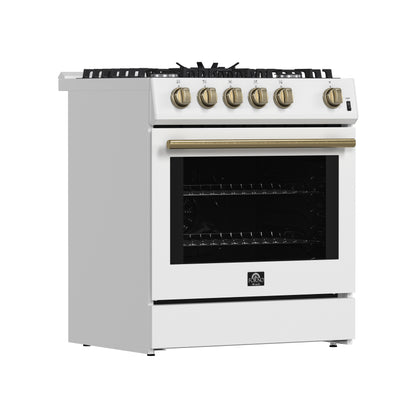 Cocina a gas blanca Forno Leonardo Espresso de 30 pulgadas, 5 quemadores, 39,500 BTU, horno de convección de 5 pies cúbicos