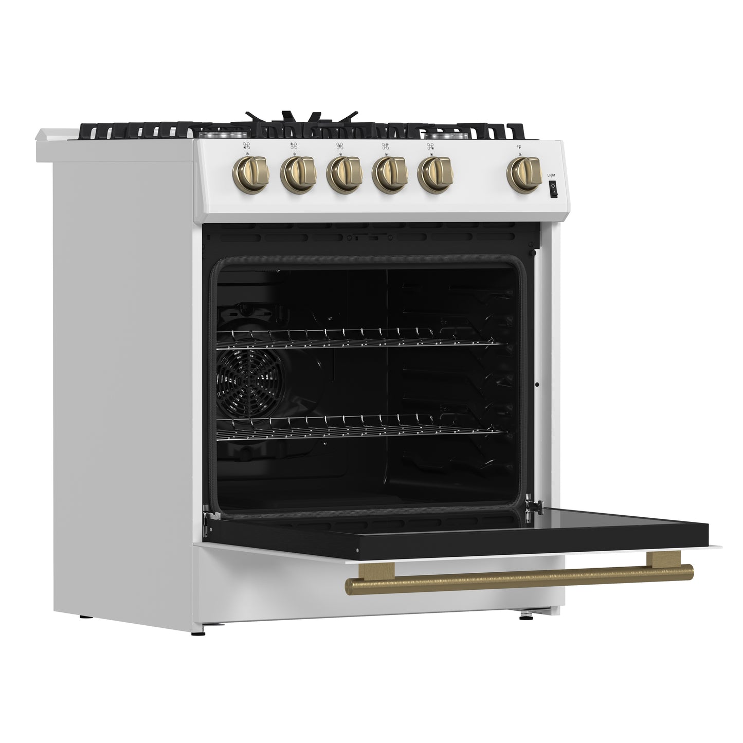 Cocina a gas blanca Forno Leonardo Espresso de 30 pulgadas, 5 quemadores, 39,500 BTU, horno de convección de 5 pies cúbicos