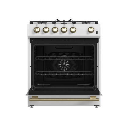 Cocina a gas blanca Forno Leonardo Espresso de 30 pulgadas, 5 quemadores, 39,500 BTU, horno de convección de 5 pies cúbicos