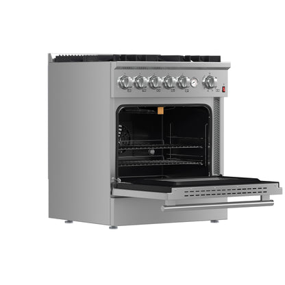 Cocina a gas FORNO Giovanni de 30 pulgadas, acero inoxidable, 5 quemadores, 67,000 BTU, horno de convección de 4.32 pies cúbicos