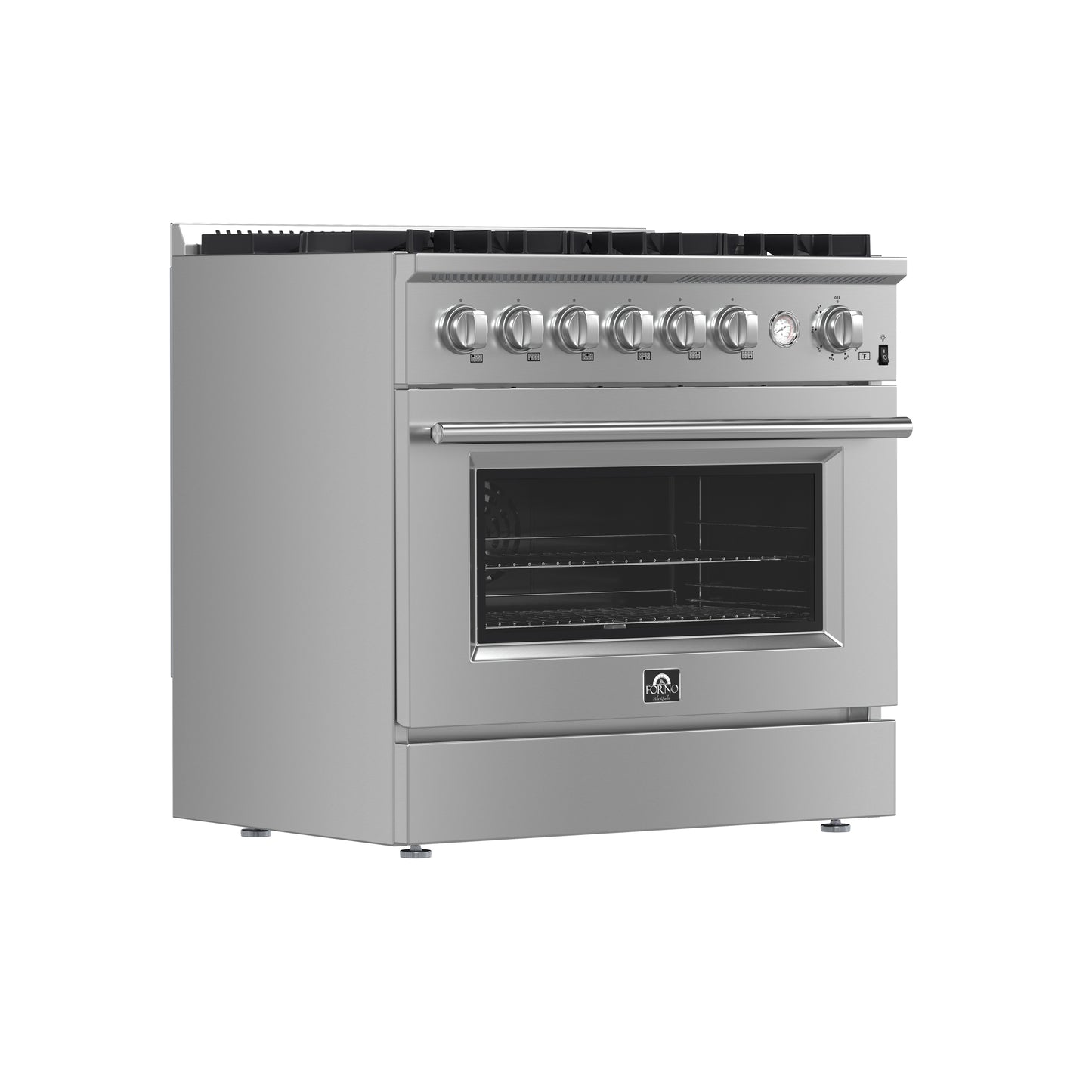 Cocina a gas Marco de 36 pulgadas, acero inoxidable, 6 quemadores, 67,000 BTU, horno de convección de 5.36 pies cúbicos