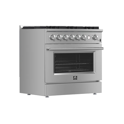 Cocina a gas Marco de 36 pulgadas, acero inoxidable, 6 quemadores, 67,000 BTU, horno de convección de 5.36 pies cúbicos