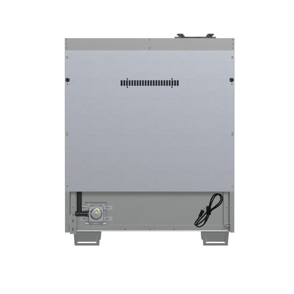 Cocina a gas independiente Forno Capriasca de 76 cm con puerta francesa, 4 quemadores, horno de convección y eficiencia energética.